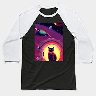 Cat On Space Comic Artwork Style Baseball T-Shirt